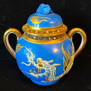 Vintage Japanese Blue and Gold Moriage Dragonware Sugar Bowl